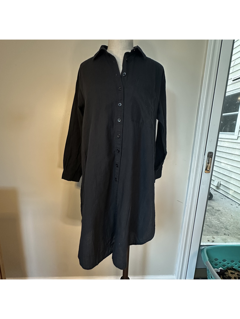 Maeve Anthropologie Black Gauze Button Down Shirt Dress Tunic Size XSP
